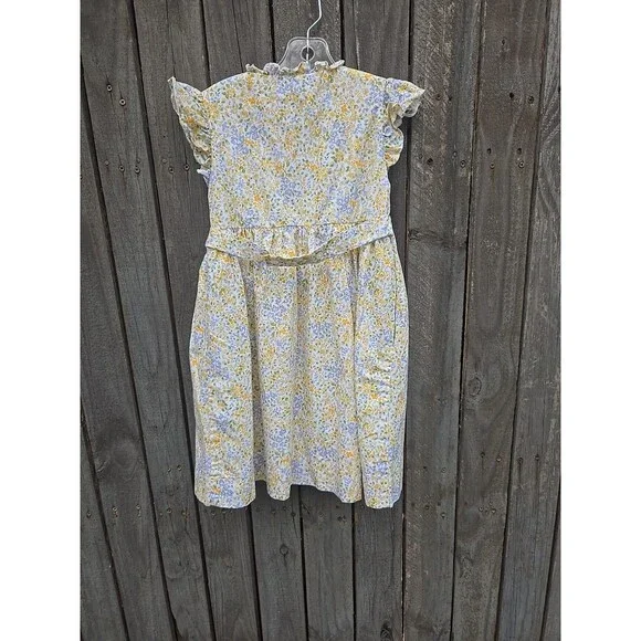 Kidiwi Paris Girls Floral Dress Size 5A Yellow Blue Smocked Waist Ruffle Sleeve - Picture 4 of 10